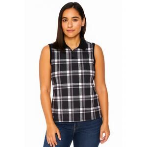 Antigua Women’s Sleeveless Golf Polo Black White Plaid Size L